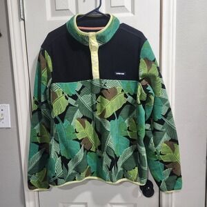 Lands End Snap Neck Fleece Sweatshirt Mens Large Black Green Long Sleeve Jacket